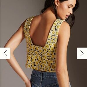 Anthropologie Maeve Tank Top Crop Top Side Button Sunflower Floral Small Yellow